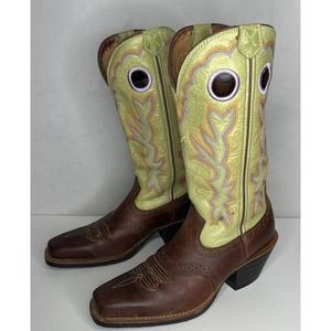 Womans Twisted X Cowgirl Tall Boots Green Brown With Embroidery Leather Sz 6.5B